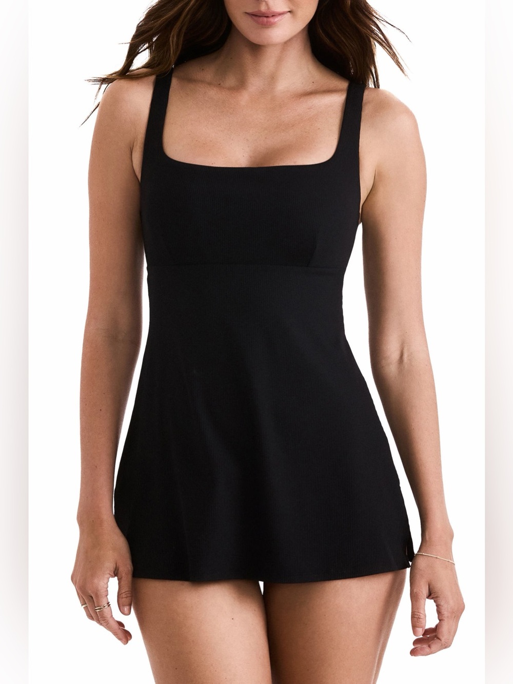 Mimi Flamingo Harper Rib Skirted Swim Dress Black Size L NWT